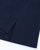 A navy blue ladies' classic cotton/poly pique short-sleeve polo featuring a side split detail. It has a logo.