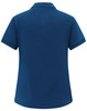 A navy blue ladies' short-sleeve polo shirt featuring a collar and a brand logo.