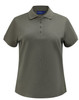 A ladies' short-sleeve polo in olive green with a collar and a button placket. It features a logo on the chest.