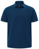 A navy blue men's ultrafine cotton pique polo with a collar and three buttons, featuring a logo.
