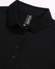 A black ultrafine cotton pique polo featuring a collar and buttons, with a logo present on the label.