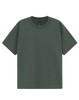 A green unisex heavy cotton oversized tee with a relaxed fit and round neckline. It features a logo on the label.