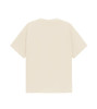 A unisex oversized tee in a neutral cream colour with a plain back. It features a logo tag at the neckline.