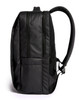 A black PU backpack with a sleek design, featuring adjustable straps and a side pocket.