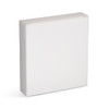 A plain white box, suitable for packaging, featuring a simple design and a visible closure on the top.