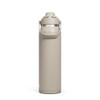 A drink bottle in a soft beige colour with a carrying handle and a spout. It features a logo on the side.