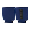 A blue magnetic stubby holder with a textured patch and a classic design, suitable for standard drink bottles.