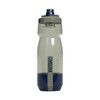 A drink bottle in clear grey with navy detailing, featuring a lid and a logo.
