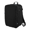 A black travel backpack featuring a sleek design, adjustable straps, and a logo on the front.