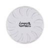 A round white fragrance pot with a floral design and a logo in the centre.