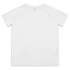 A white custom youth active T-shirt with raglan sleeves and a logo on the front.