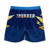 Active shorts in blue with a lightning design and a bold 'THUNDER' graphic. Features a logo on the waistband.