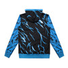 A custom men's active hoodie featuring a black base with blue lightning patterns and a blue hood.