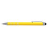 A yellow stylus pen with a silver accent and a black tip, featuring a clip and a sleek design.