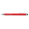 A red stylus pen with silver accents and a rubber tip for touchscreen use. It features a sleek design.