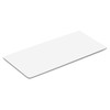 A white yoga mat with a smooth surface, featuring a minimalistic design and a logo.