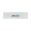 A rectangular white promotional product with a logo featuring blue text and a star design.