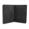A grey travel wallet featuring slots for cards and a compartment for tickets, with RFID protection.