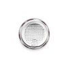 A clear can filled with colourful jelly beans, showcasing a mix of vibrant hues, with a textured silver lid.