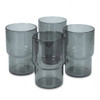 A set of four grey tumblers with a modern design, featuring a smooth finish and a subtle round shape.