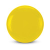 A yellow disc with a smooth surface and subtle ribbed detailing along the edge, featuring a logo.