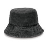 A dark grey bucket hat with a wide brim and textured fabric, featuring ventilation eyelets.