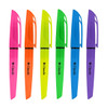 A set of highlighter pens in pink, orange, green, blue, and purple with a branding logo on each.