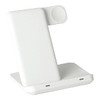 A white 3-in-1 wireless charger featuring a sleek, modern design with multiple charging surfaces and a logo.