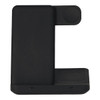 A black 3 in 1 wireless charger with a sleek design and multiple charging surfaces. It features a logo on the side.