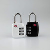 Two TSA locks are displayed: one white and one black, both featuring a combination dial and a logo.