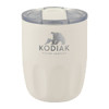 A drink bottle in cream with a transparent lid and a logo, designed for holding beverages.