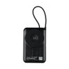 A black magnetic power bank with a looped strap and a circular charging area on the front.
