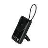 A black Eclipse Magnetic Power Bank with a stand and a strap, featuring a logo on the back.