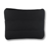 A black neoprene cosmetic bag featuring a simple, padded design. It has a logo on one side.