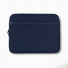 A navy neoprene laptop sleeve designed for a 16-inch laptop, featuring a zippered pocket and a subtle logo.