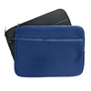 A blue and black neoprene laptop sleeve for 16-inch laptops featuring a zip closure and a front pocket.