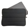 A black neoprene laptop sleeve with a textured design, featuring a zipper and a laptop partially inserted.