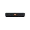 A black solid-state power bank with a USB-C port, a USB-A port, and four indicator lights.