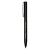 A black ballpoint pen with a glossy finish and a clip, featuring branding on the barrel.