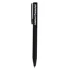 A black metal ballpoint pen with a clip and a branding logo on the barrel.
