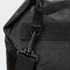 A black dry bag with a durable finish, featuring a secure clasp and adjustable strap for easy carrying.