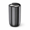 A sleek black diffuser with a lid, featuring a simple design and a logo on the side.