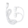 White Type C earbuds with a long cable, featuring a simple design and connector. Includes a logo.