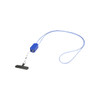 A blue lanyard with a built-in 27W 5-in-1 charging cable and a black attachment clip. Features a logo.
