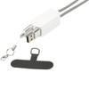 A smartphone lanyard in black and white, featuring a 27W 5-in-1 built-in cable with a USB connector and attachment loop.