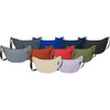 A collection of Byron Recycled Waist Bags in various colours, featuring a logo and adjustable straps.