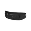 A black recycled running waist pack with mesh detailing and reflective striping, featuring adjustable ties and a logo.