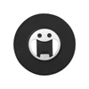A black magnetic phone stand with a silver bottle opener, featuring a rounded design and a smiling face.