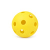 A bright yellow pickleball with holes, designed for the game of pickleball.