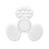 A white tactile fidget spinner featuring three textured surfaces for sensory stimulation and a central spinning mechanism.